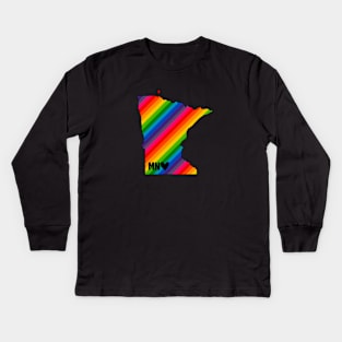 USA States: Minnesota (rainbow) Kids Long Sleeve T-Shirt